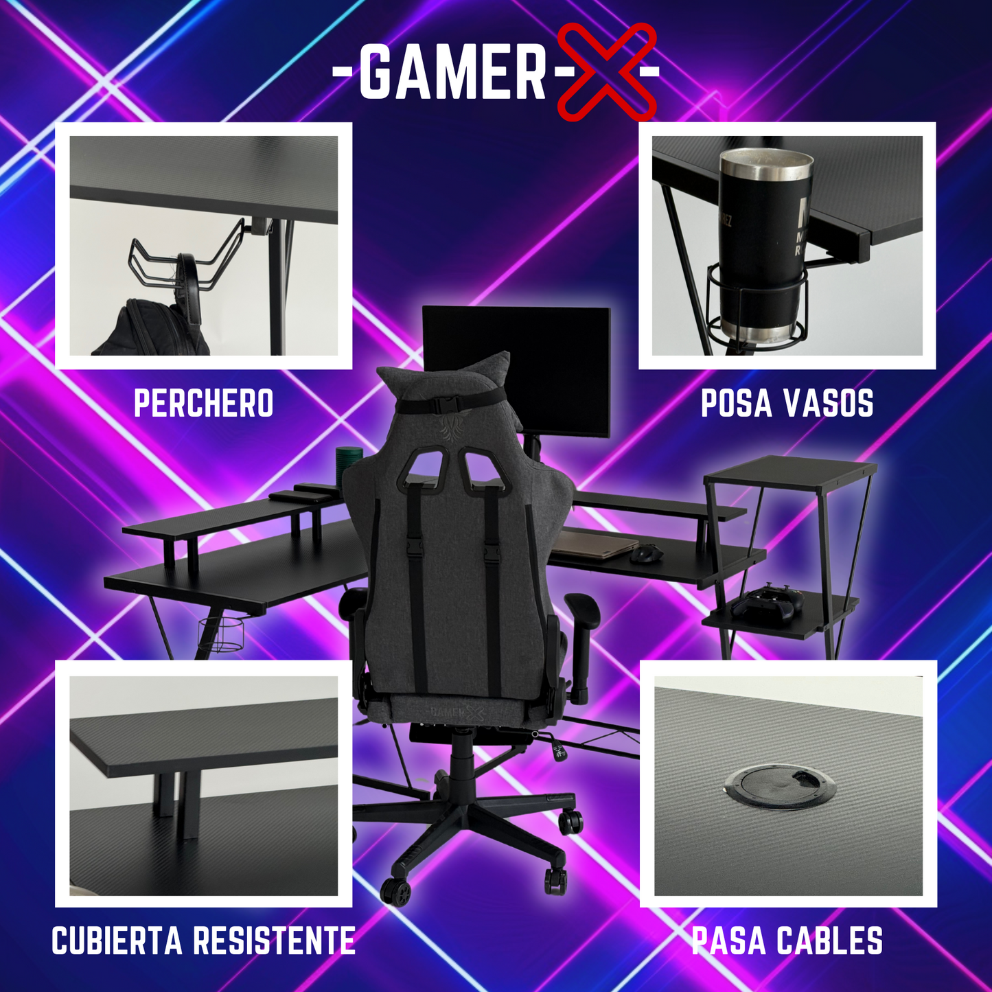 -GAMER-X- Escritorio Gamer en L