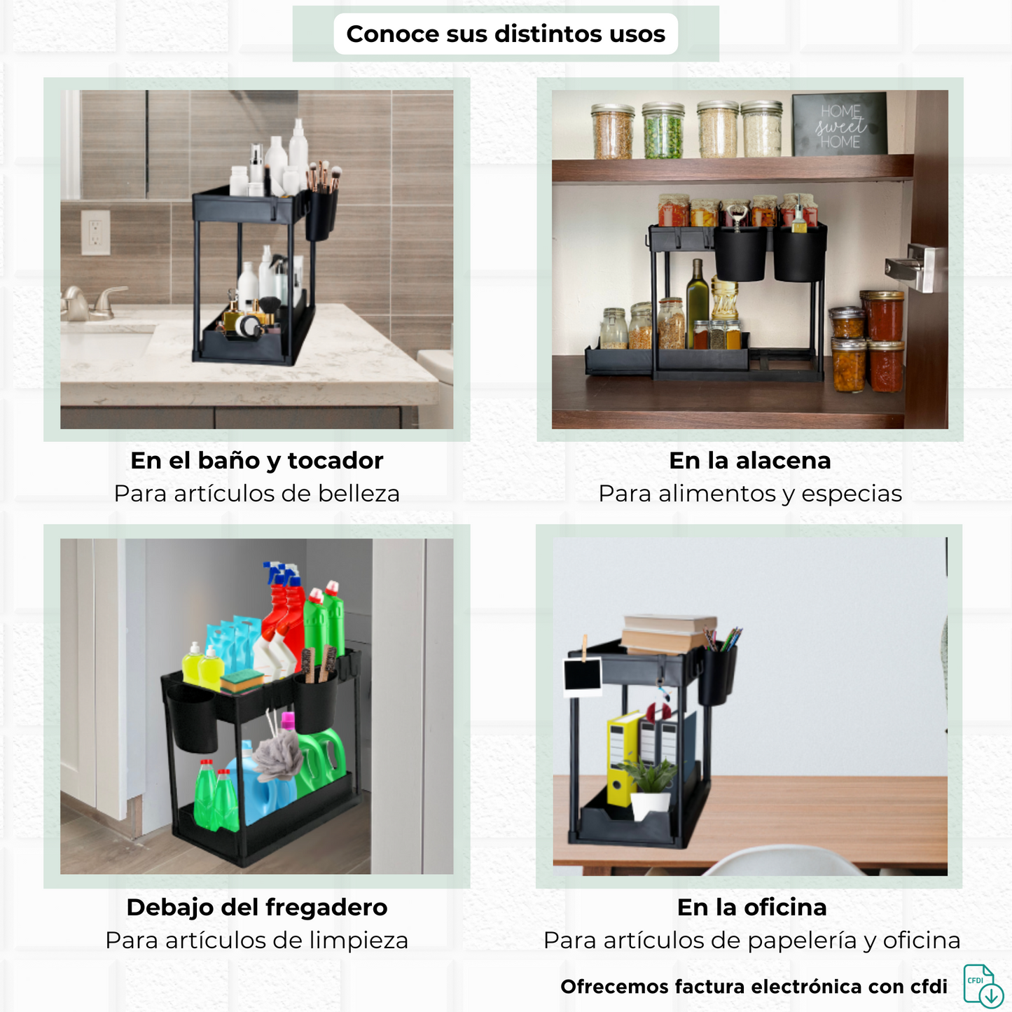 Organizador debajo del fregadero Estante plasticomultifuncional 2 niveles