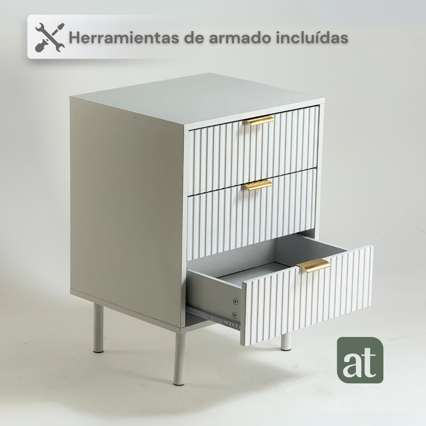 Buró 3 cajones para recámara minimalista - blanco