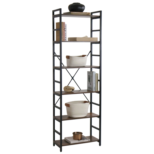 Librero organizador con 6 estantes de madera alto color café oscuro