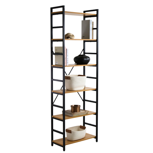 Librero organizador con 6 estantes de madera alto color haya