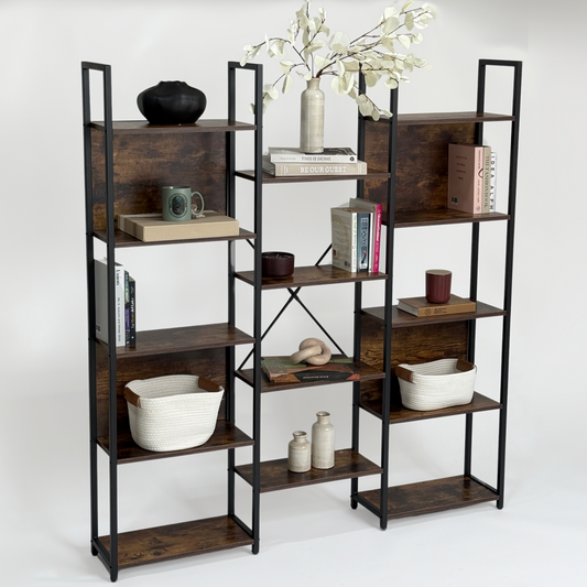 Librero grande con 3 secciones y 14 nichos de madera