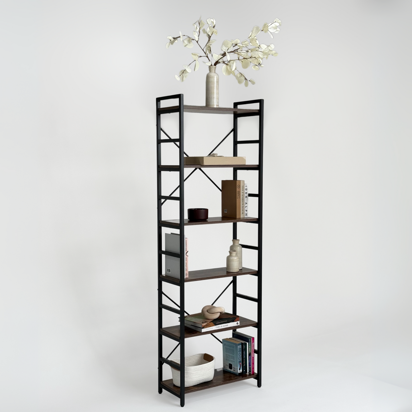 Librero organizador con 6 estantes de madera alto