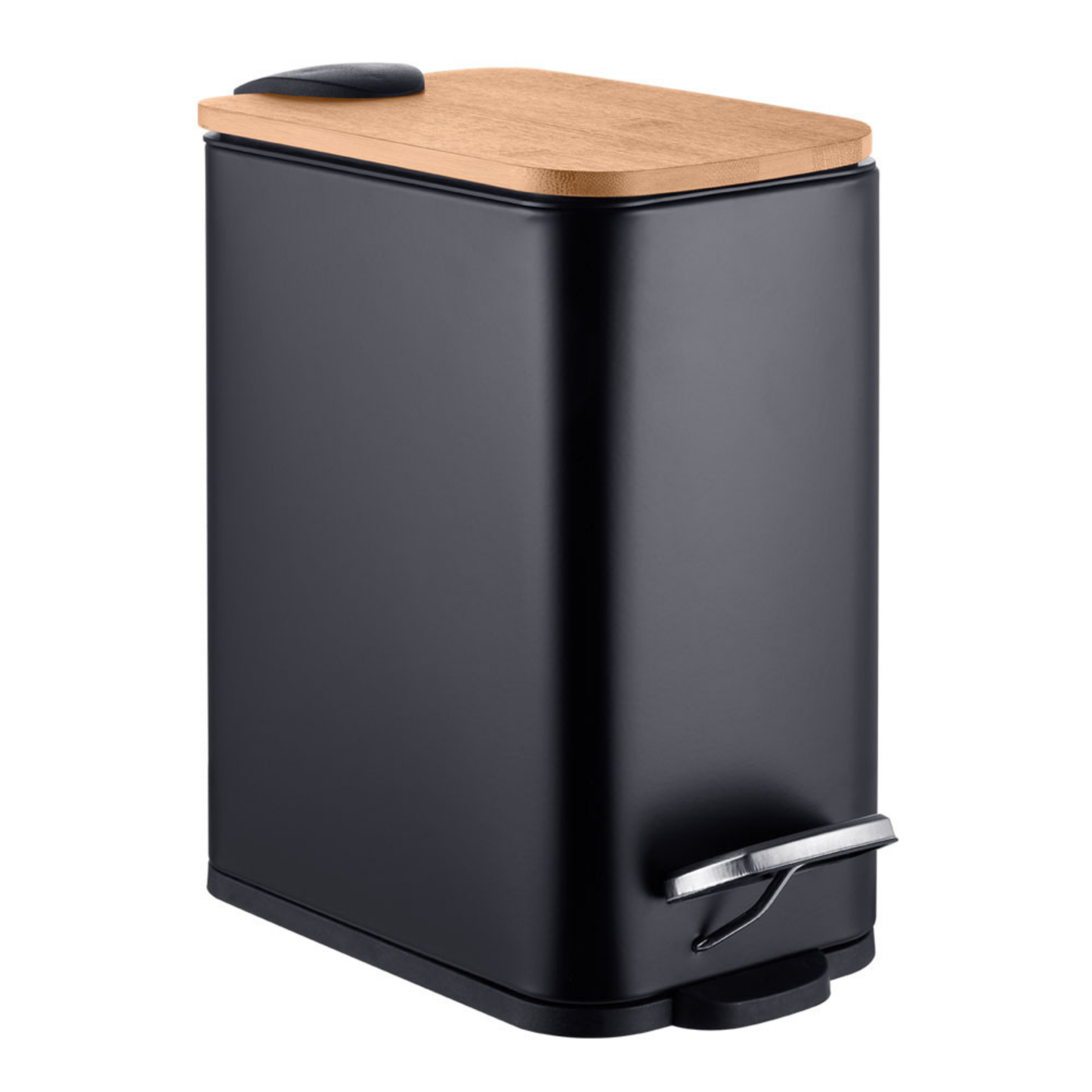 Bote de basura de acero inoxidable blanco tapa de bamboo 5 Litros con pedal (Negro)
