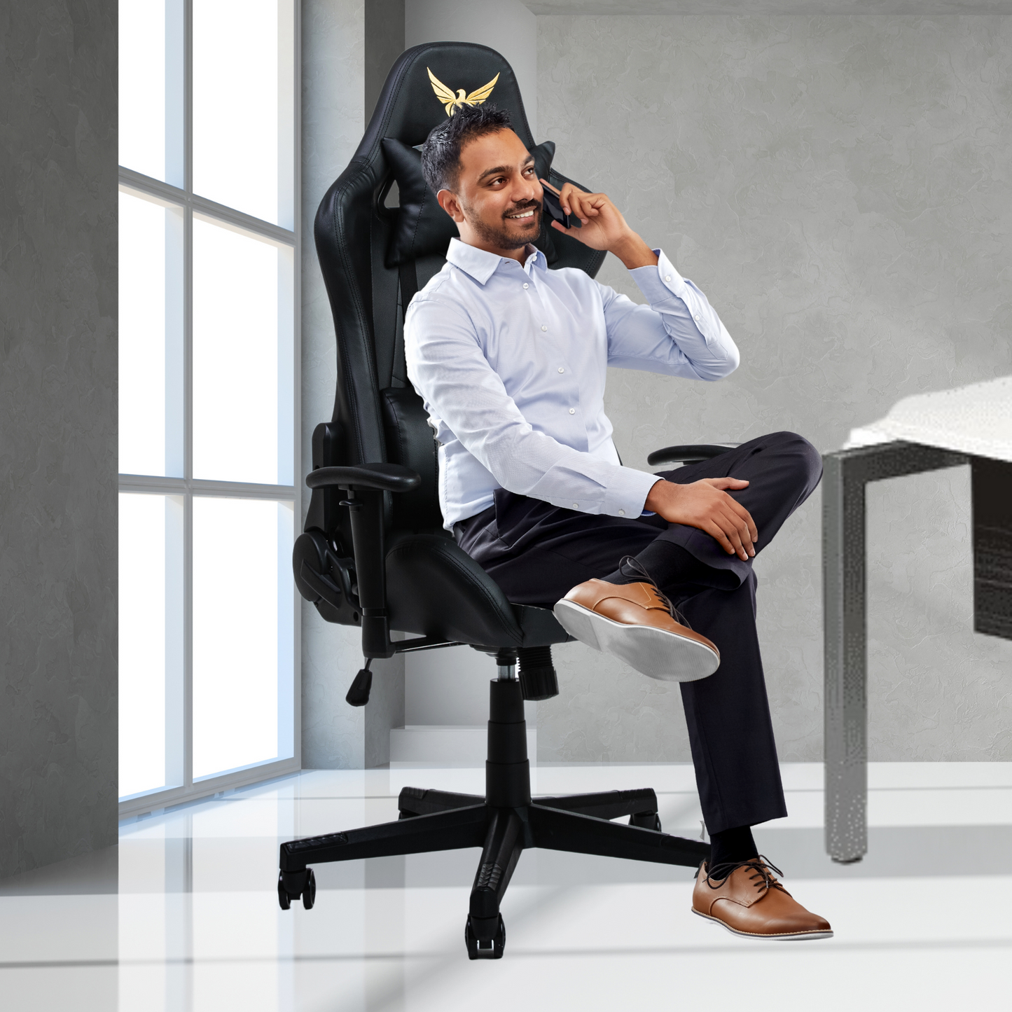 Silla Gamer ergonómica reclinable de Piel sintética (Black)