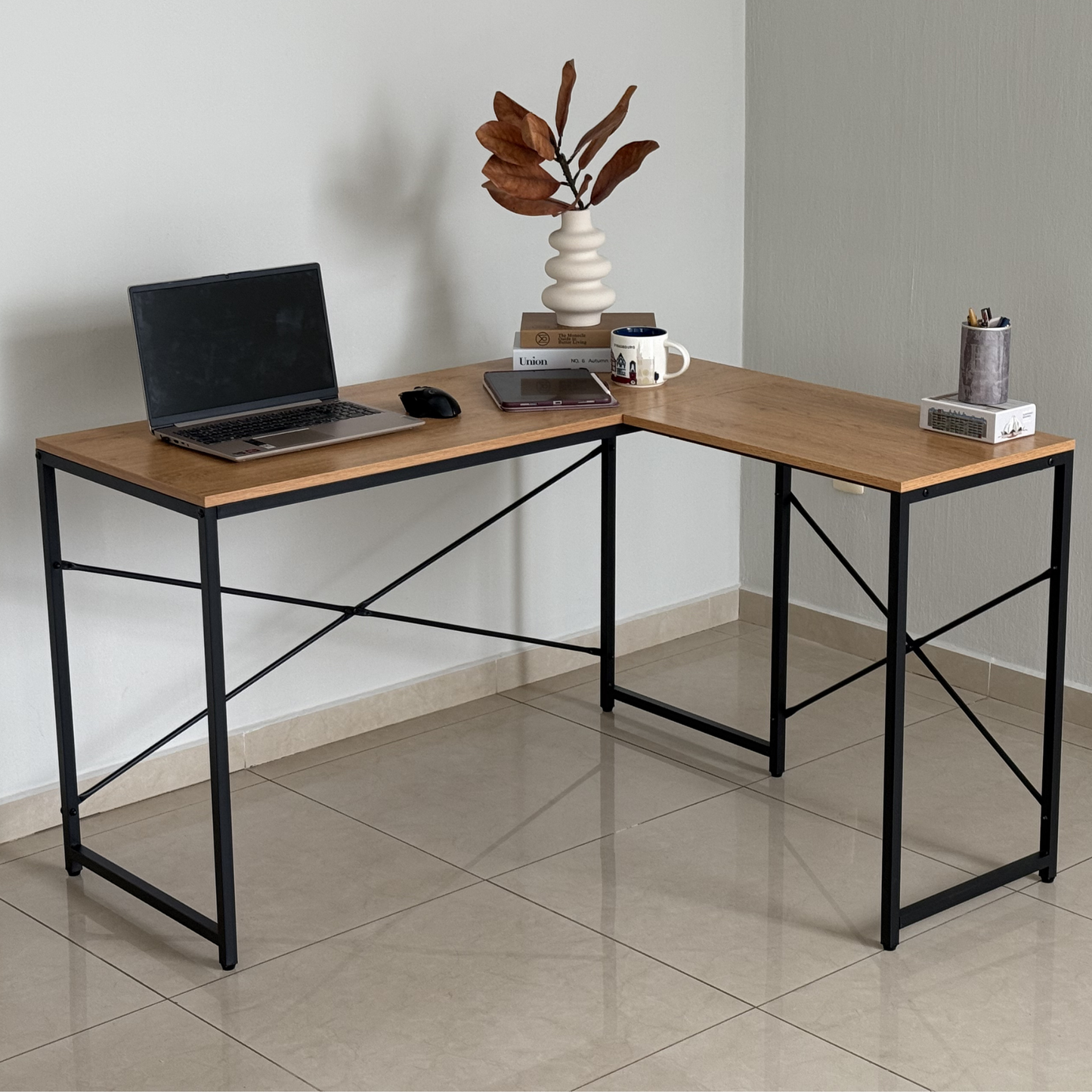 Escritorio en L de Madera esquinero minimalista (Café claro Haya)