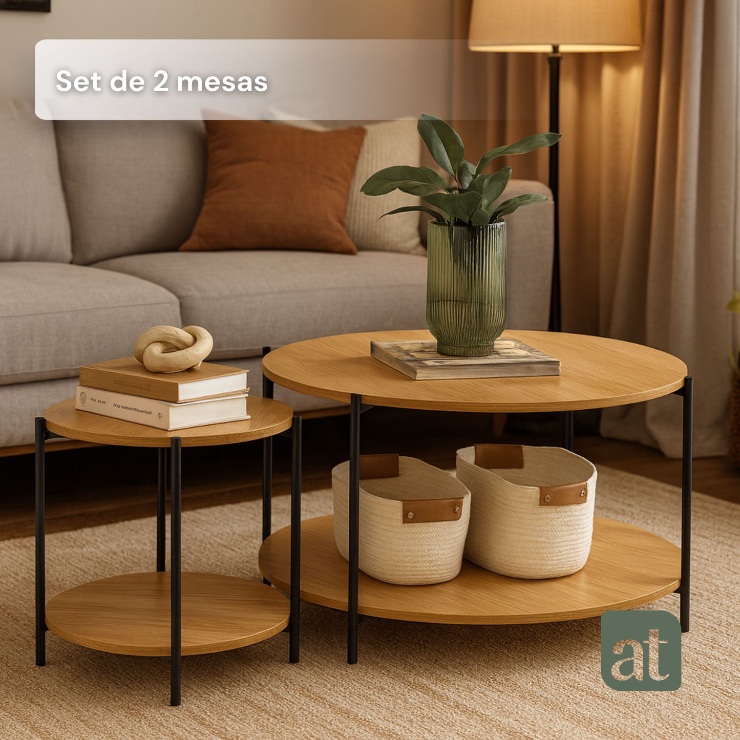 Set de 2 mesas de centro de madera color haya