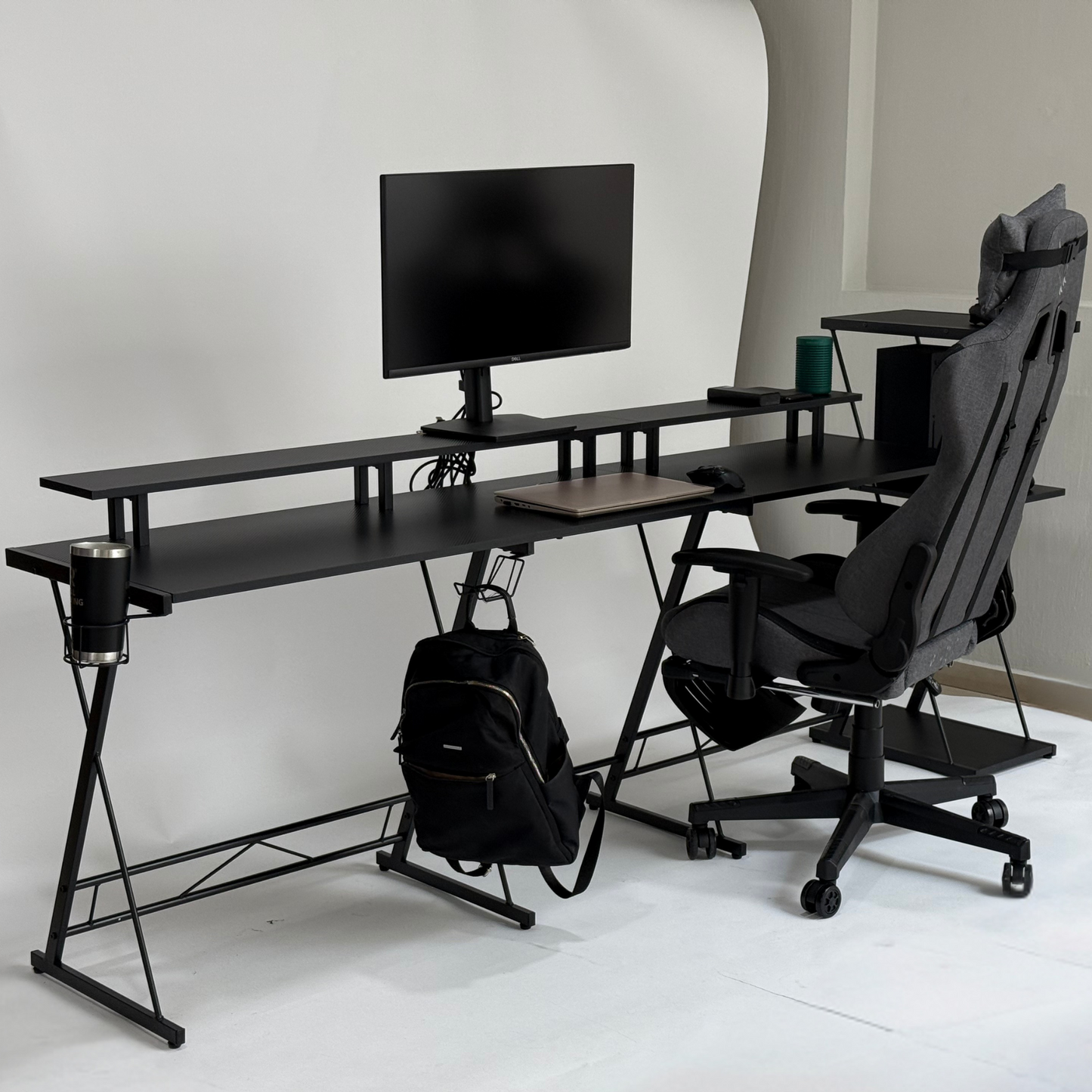 GAMER X Silla Gamer Ergonómica de Tela con Reposapiés (Gris)
