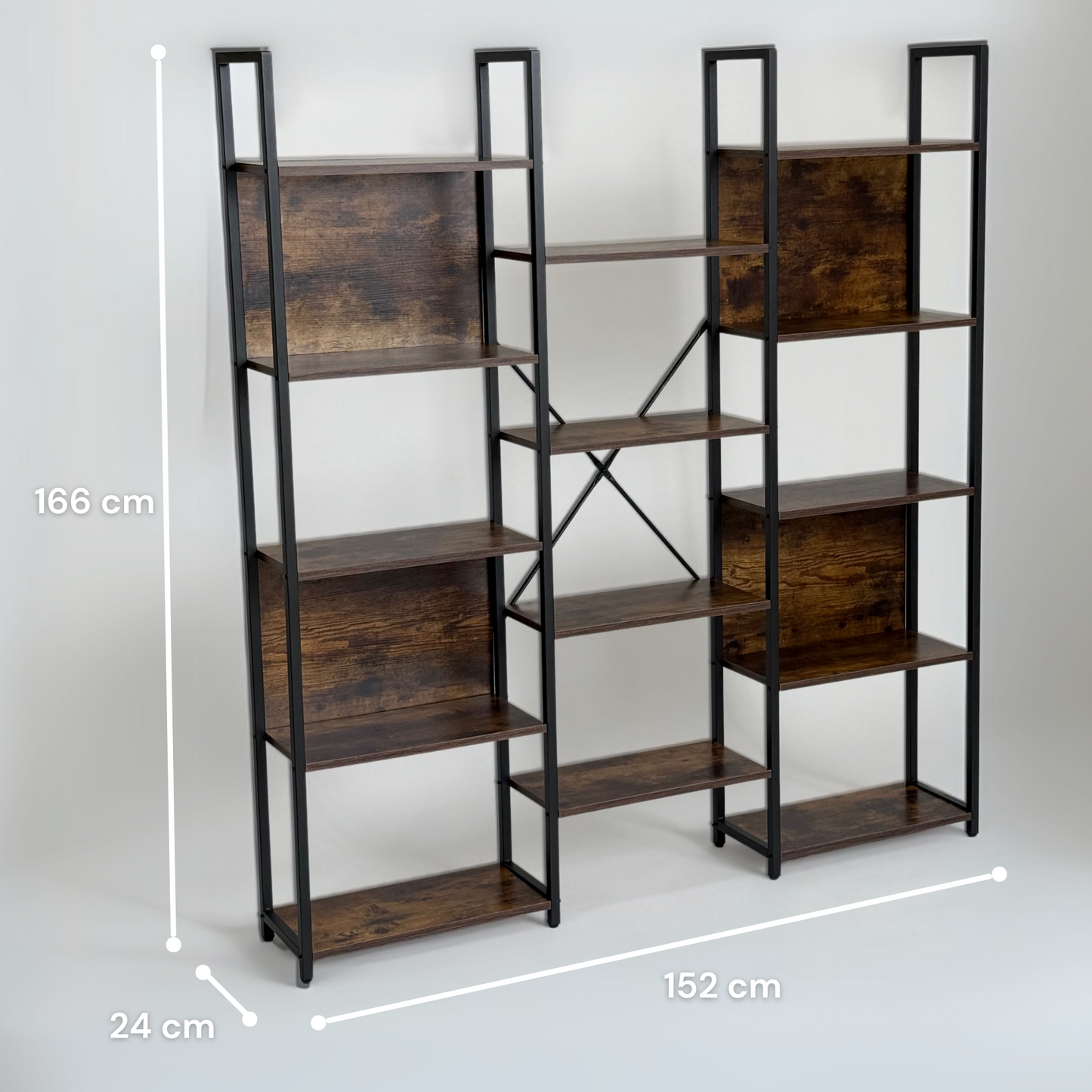 Librero grande con 3 secciones y 14 nichos de madera
