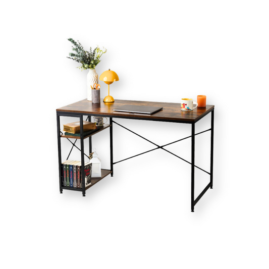 Escritorio Minimalista con repisas para PC Escritorio con librero (Café Oscuro)