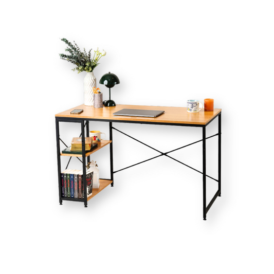 Escritorio Minimalista con repisas para PC Escritorio con librero (Café claro Haya)