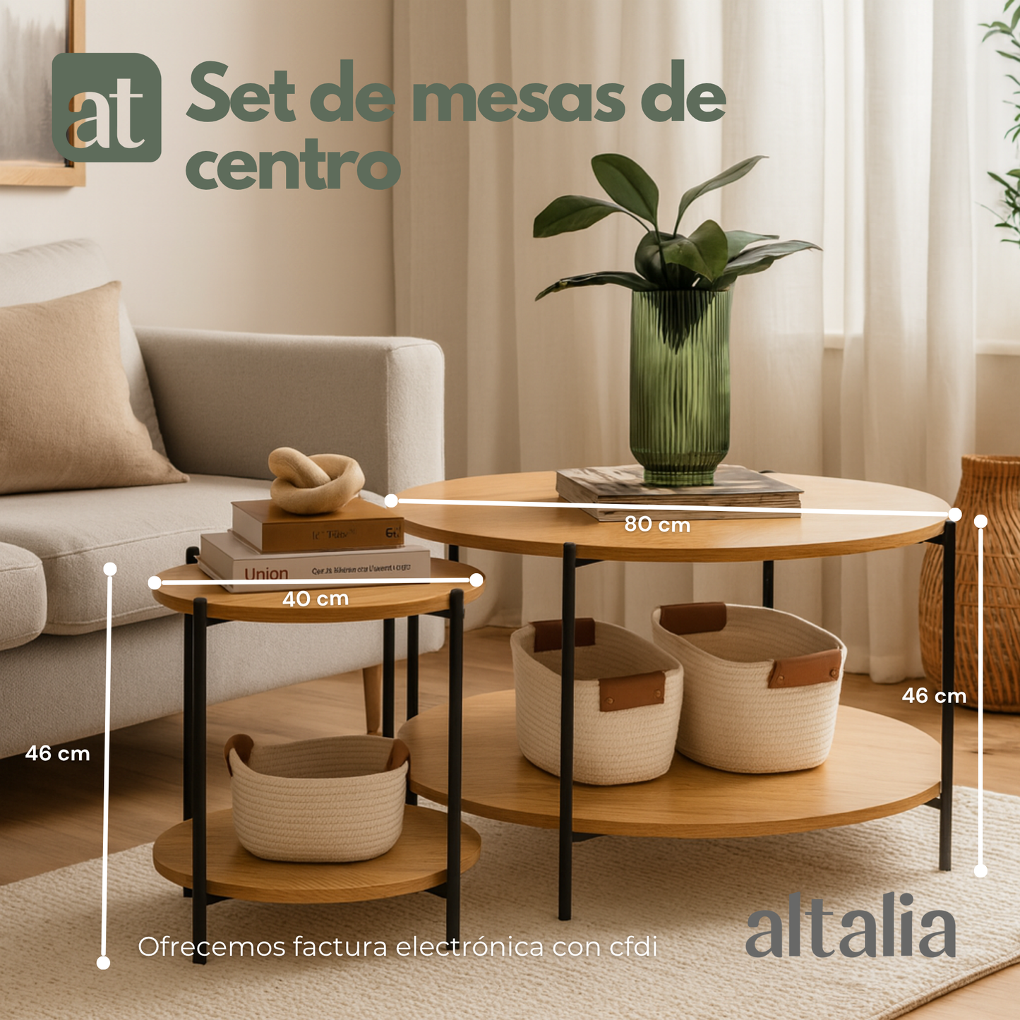 Set de 2 mesas de centro de madera color haya