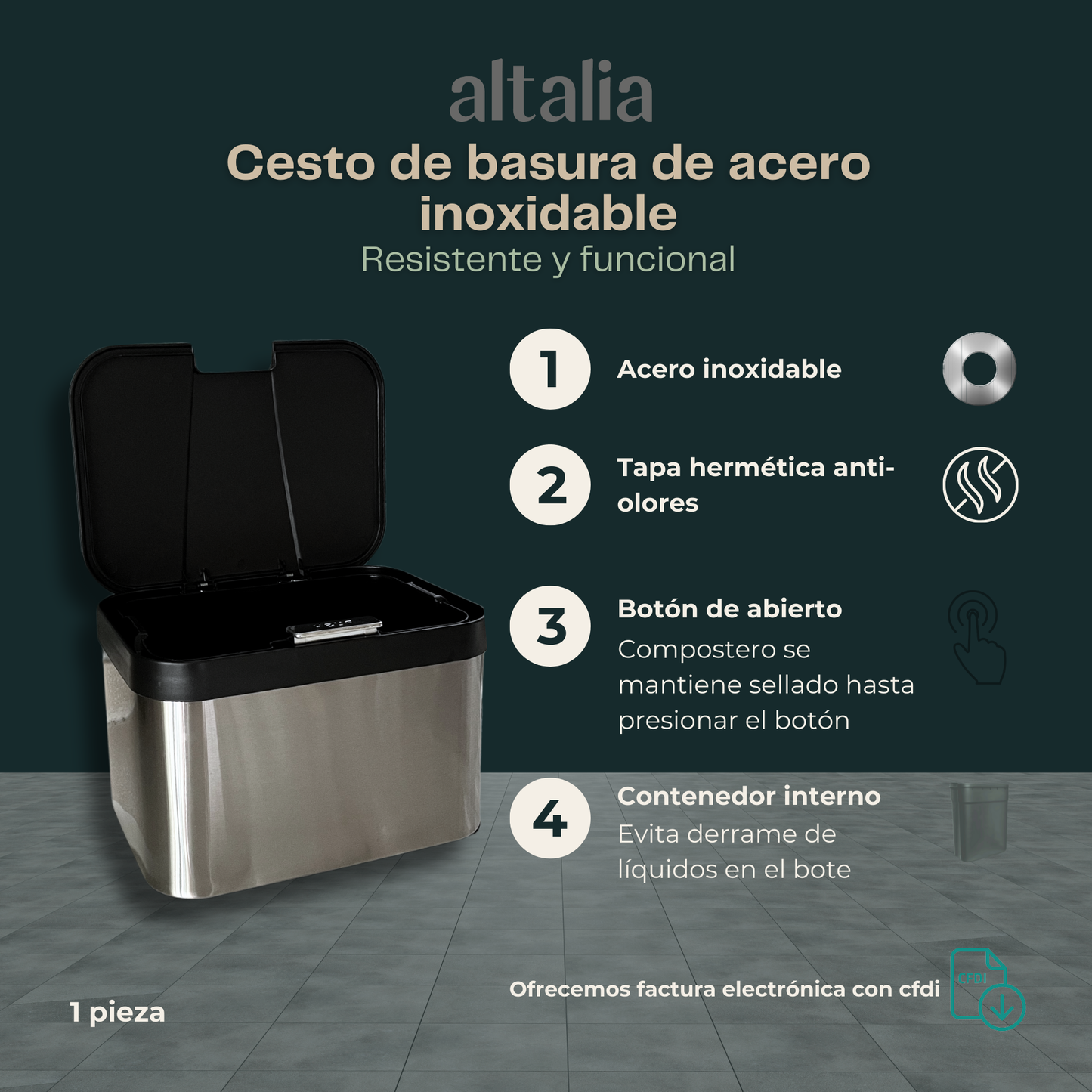 Bote de basura pequeño de repisa para cocina 5 Litros con tapa