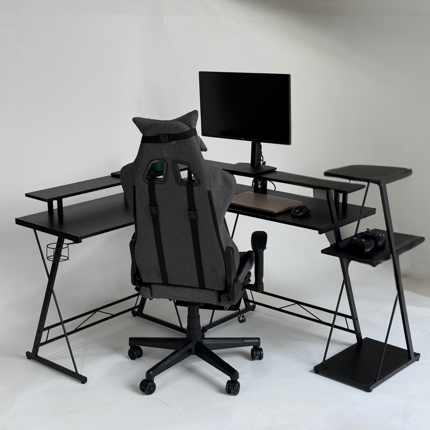 GAMER X Silla Gamer Ergonómica de Tela con Reposapiés (Gris)