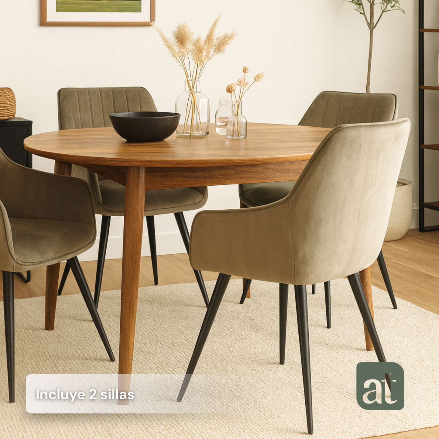 Set de 2 sillas con brazo color beige