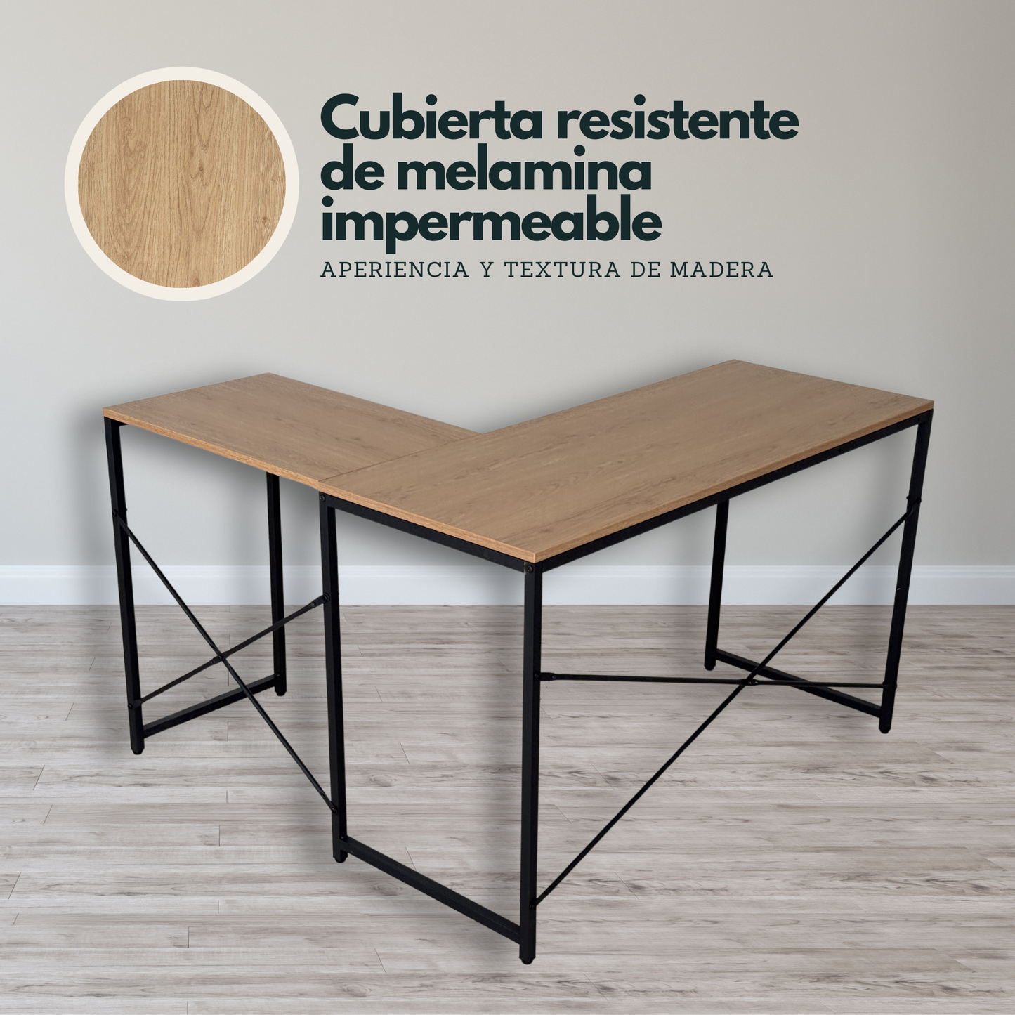 Escritorio en L de Madera esquinero minimalista (Café claro Haya)