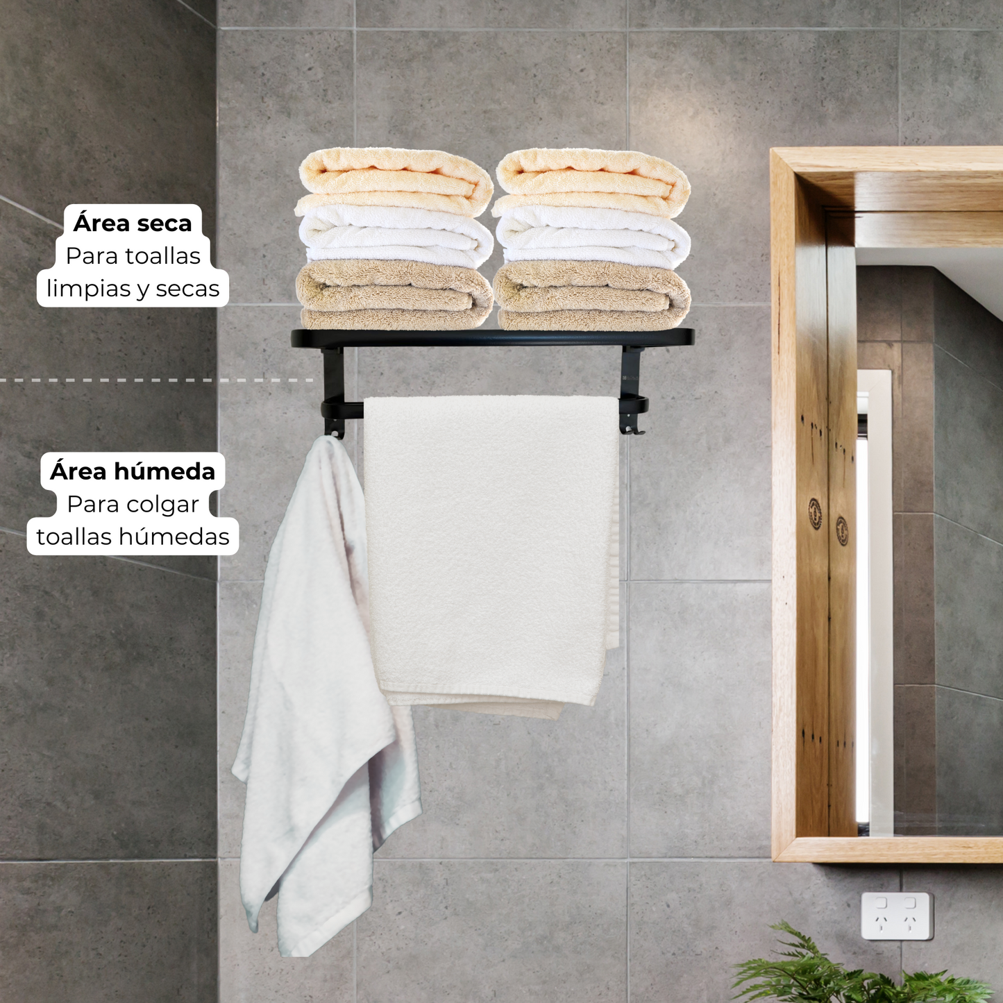 Toallero para baño Porta Toallas de Pared con repisa y Ganchos