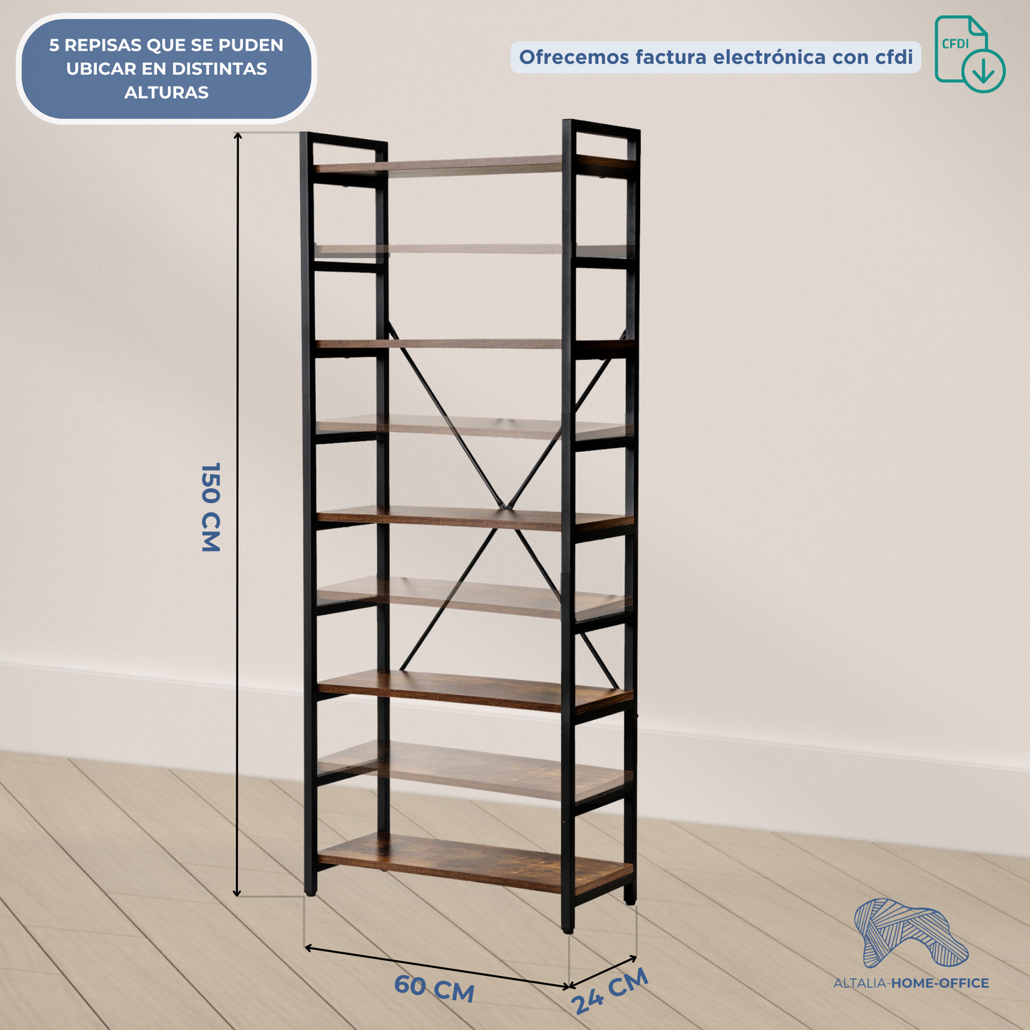 Estantería organizador de libros y decoración 5 niveles Café Oscuro