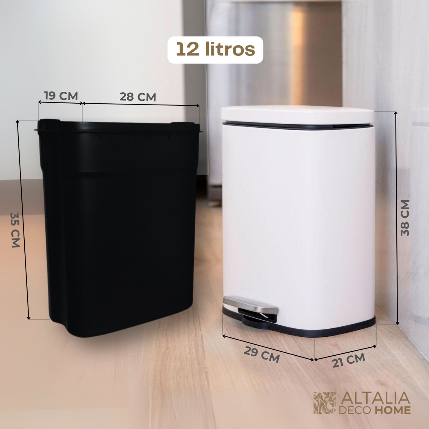 Bote de basura de acero inoxidable blanco 5 y 12 Litros con pedal y tapa