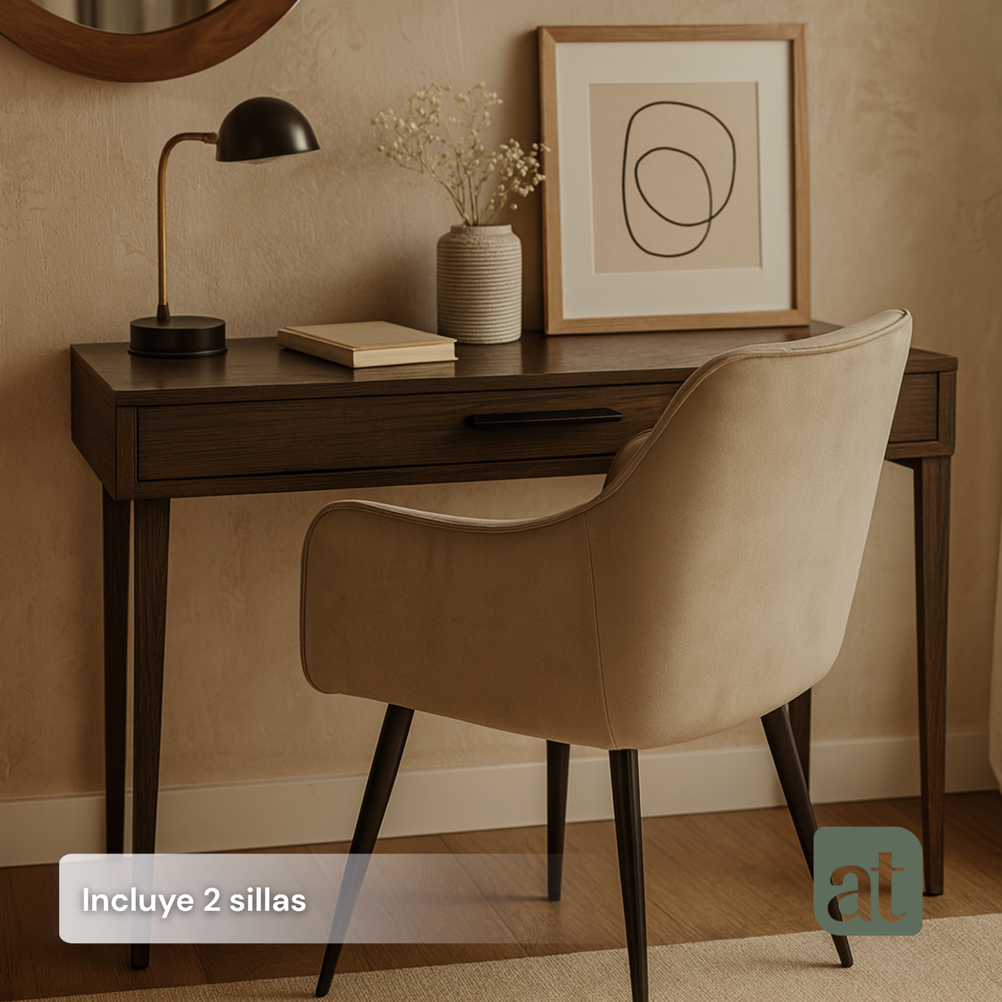 Set de 2 sillas con brazo color beige