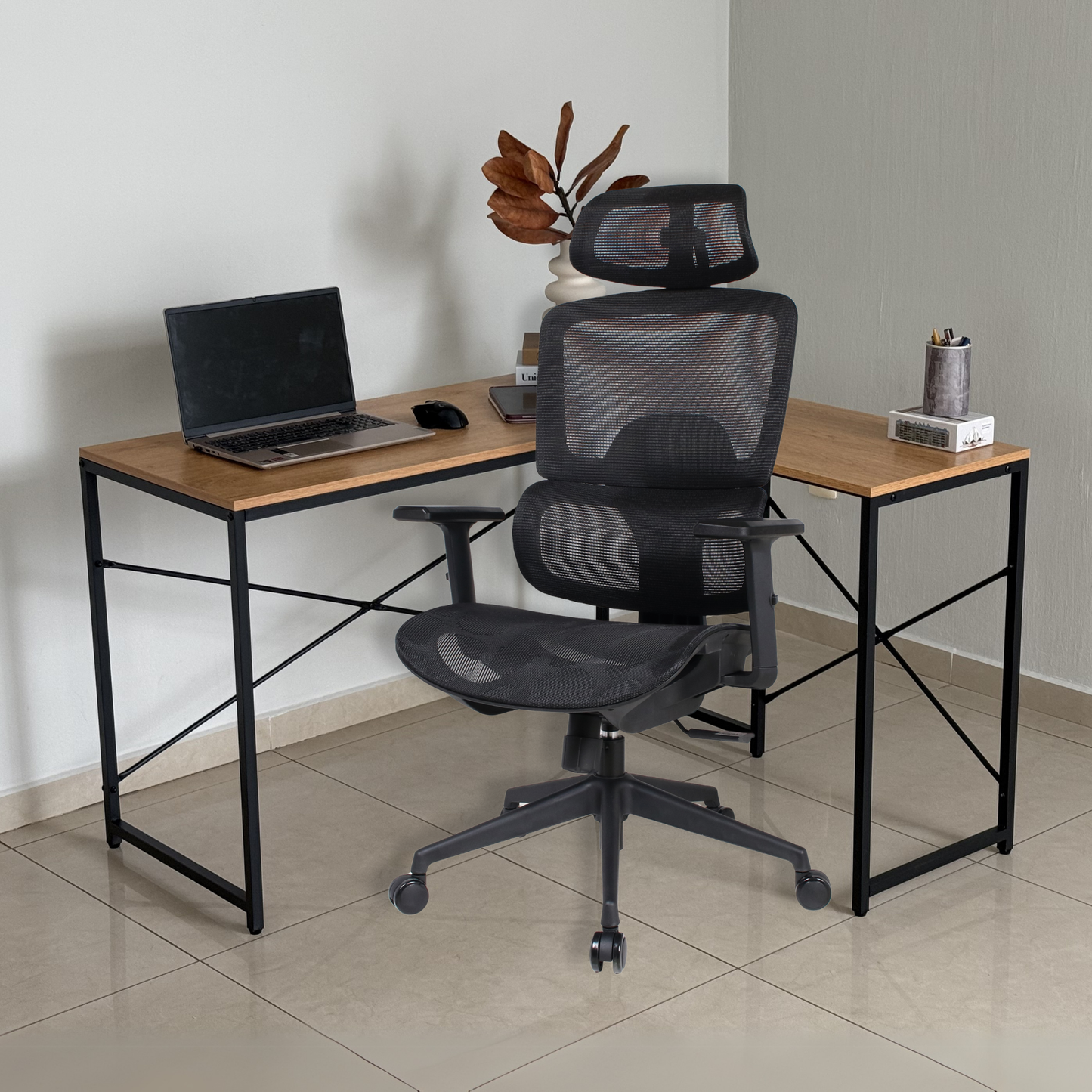 Escritorio en L de Madera esquinero minimalista (Café claro Haya)