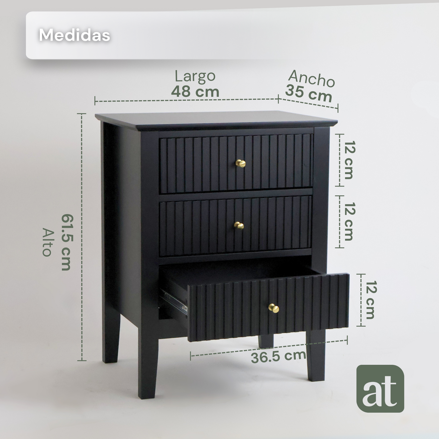 Buró Odette negro 3 cajones