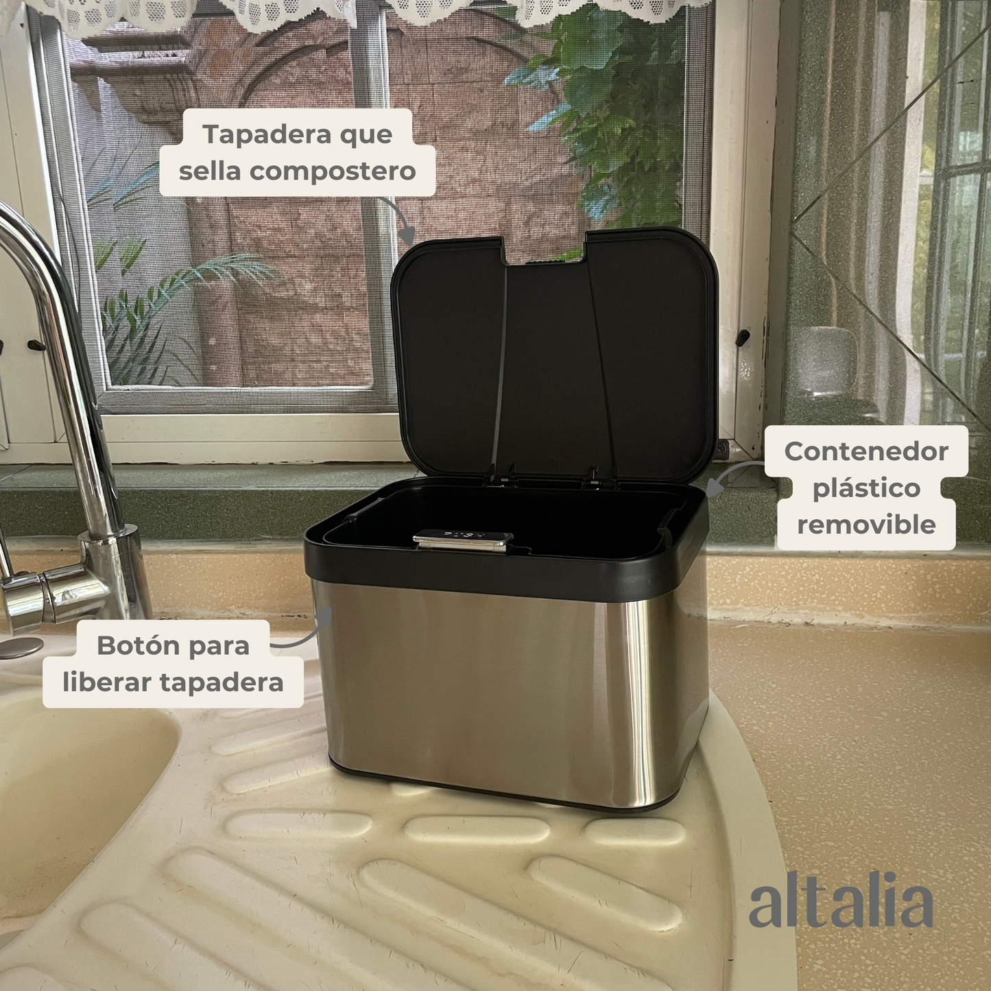 Bote de basura pequeño de repisa para cocina 5 Litros con tapa