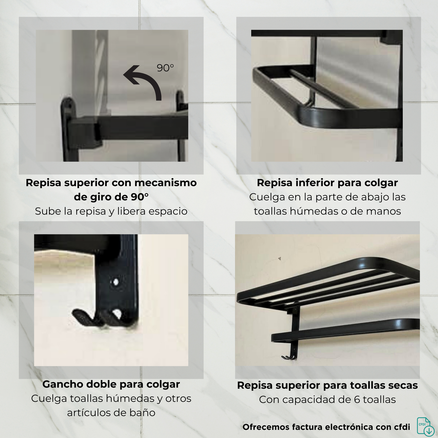 Toallero para baño Porta Toallas de Pared con repisa y Ganchos