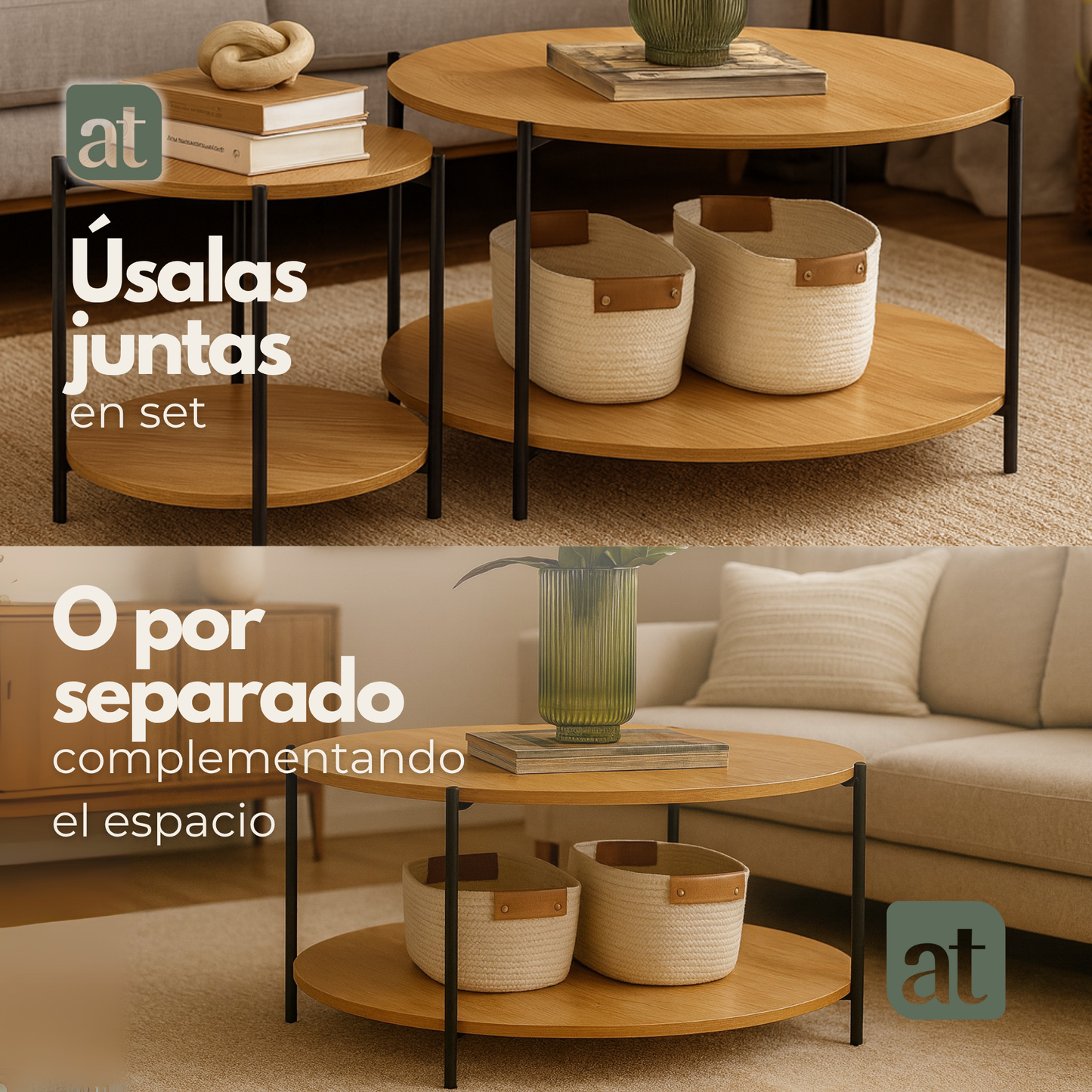 Set de 2 mesas de centro de madera color haya