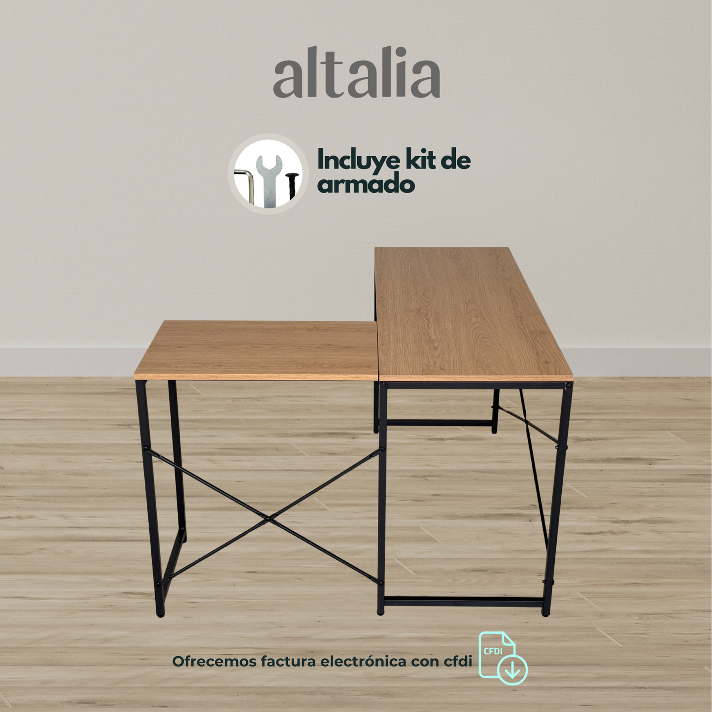 Escritorio en L de Madera esquinero minimalista (Café claro Haya)