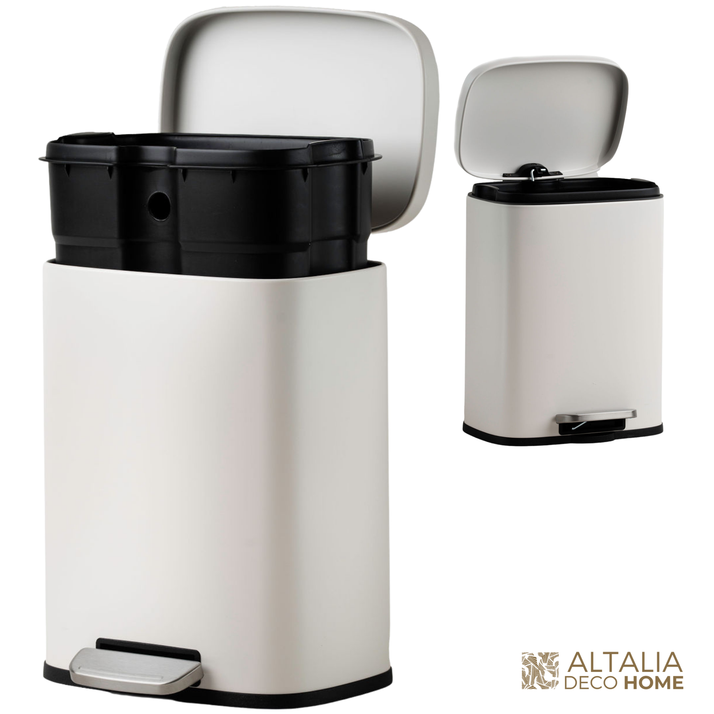 Bote de basura de acero inoxidable blanco 5 y 12 Litros con pedal y tapa