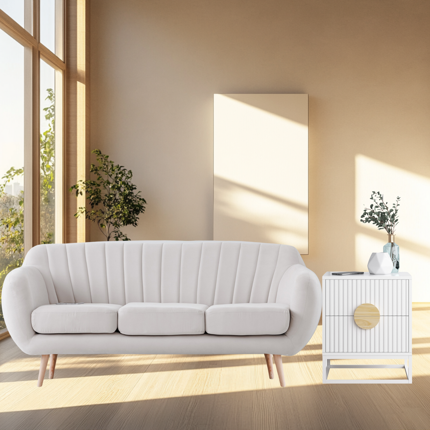 Buró 2 cajones para recámara minimalista -blanco