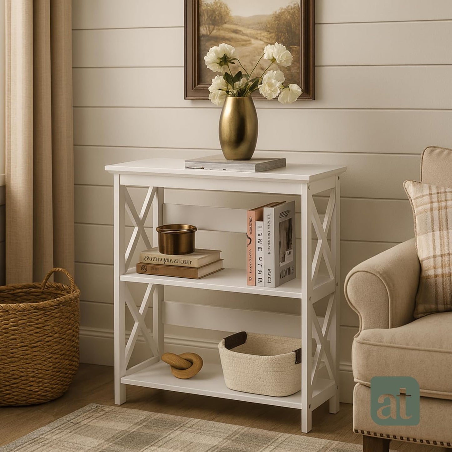 Credenza Recibidor Moderna - Mesa para Recibidor Entrada con 3 Repisas de Madera