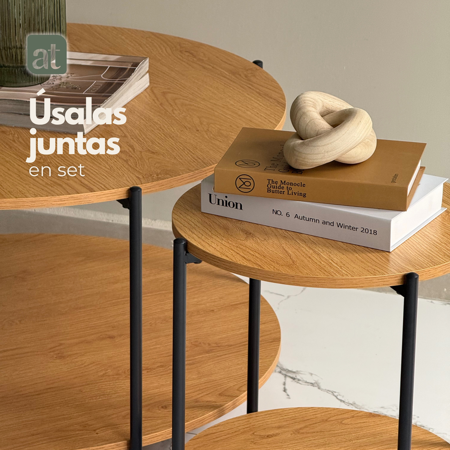 Set de 2 mesas de centro de madera color haya