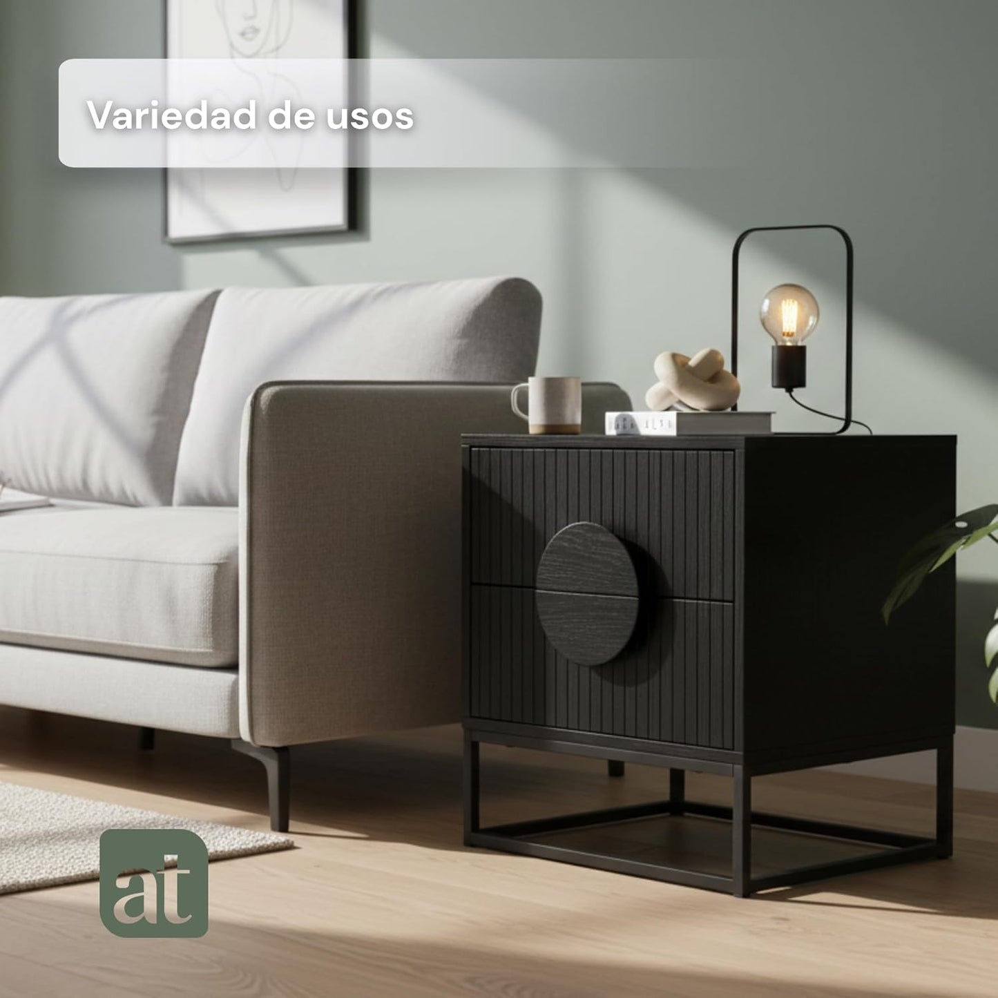 Buró 2 cajones para recámara minimalista -negro con negro