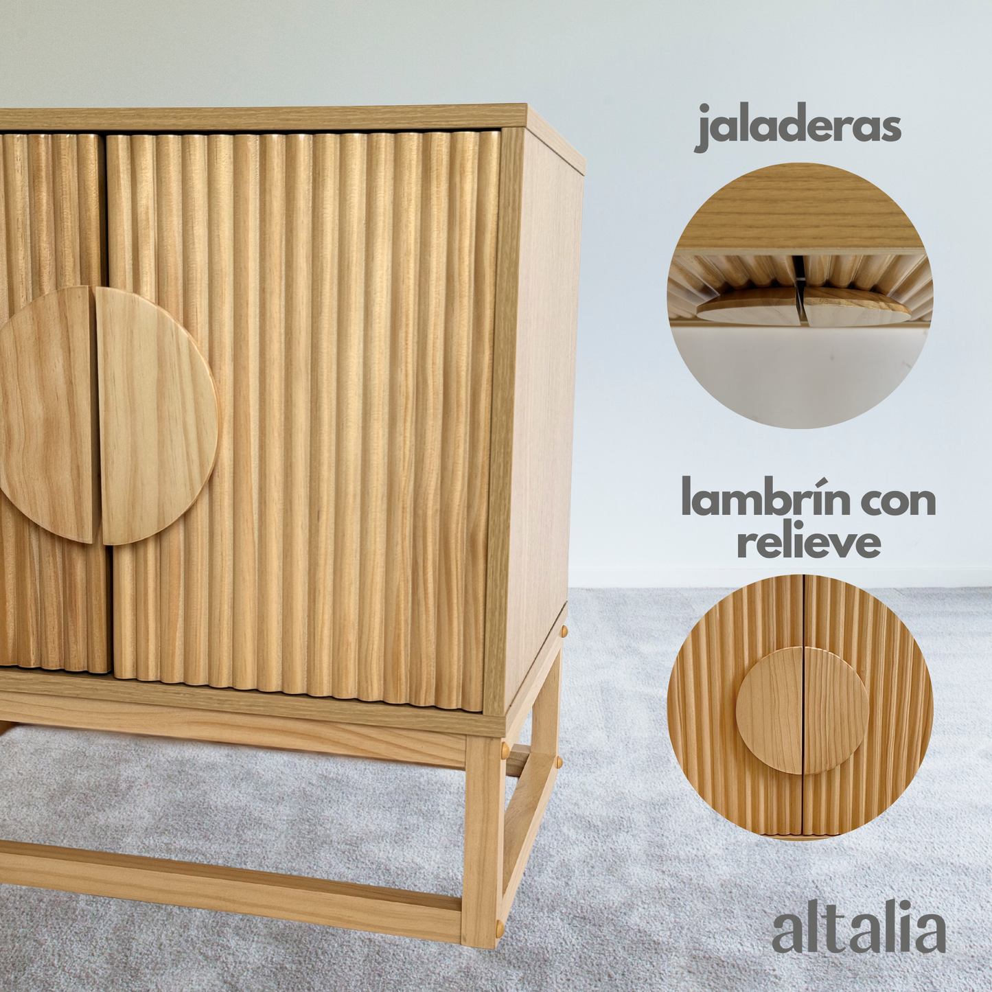 Buró para Recámara de Madera Minimalista Moderno (Natural) con 2 puertas