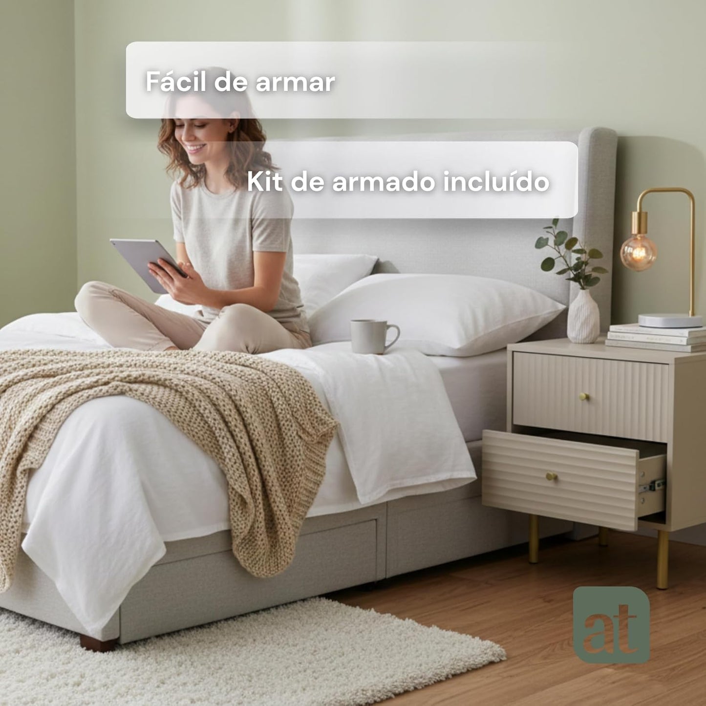 Buró 2 cajones para recámara minimalista - Gris