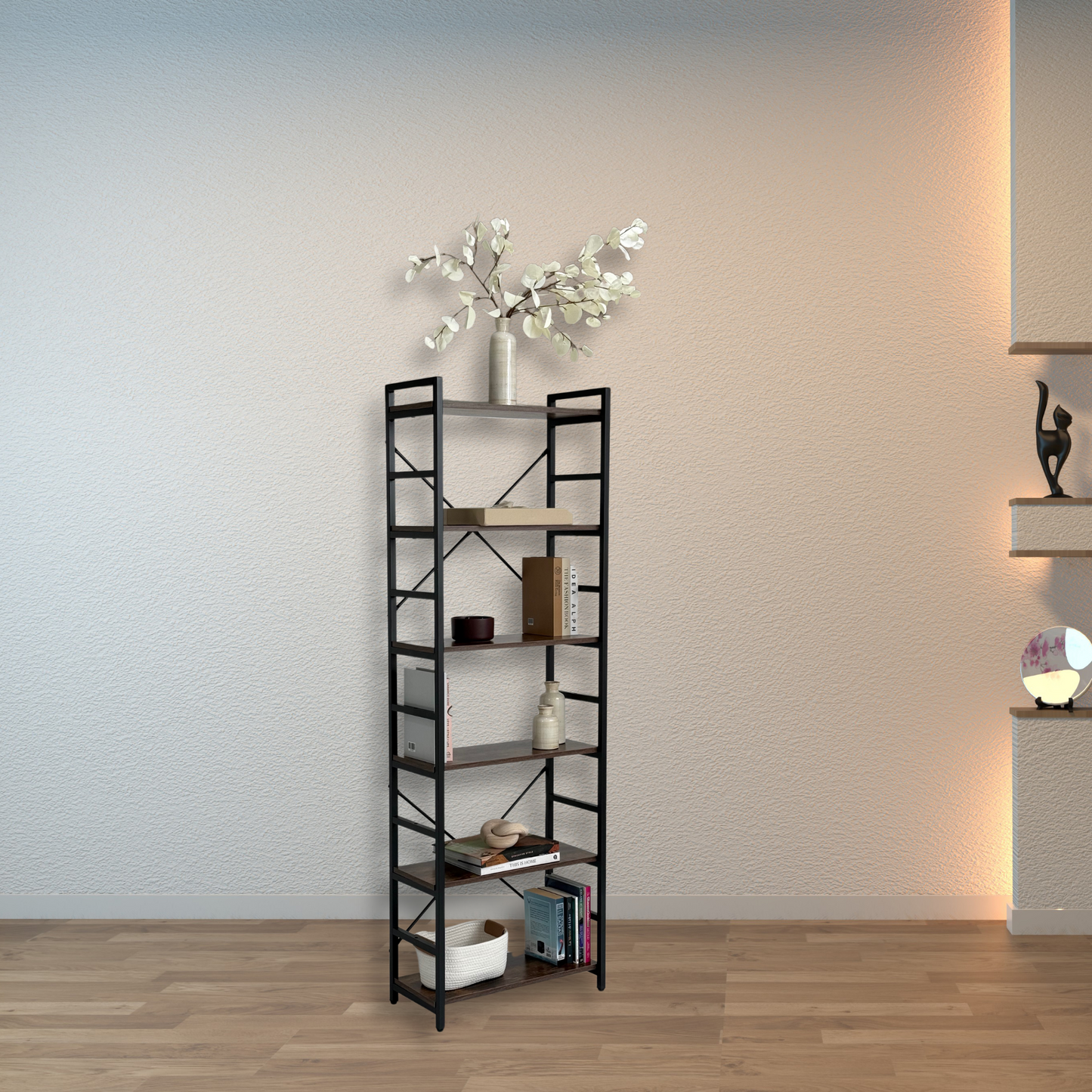 Librero organizador con 6 estantes de madera alto