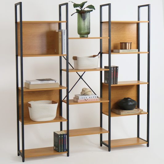 Librero grande con 3 secciones y 14 nichos de madera madera haya