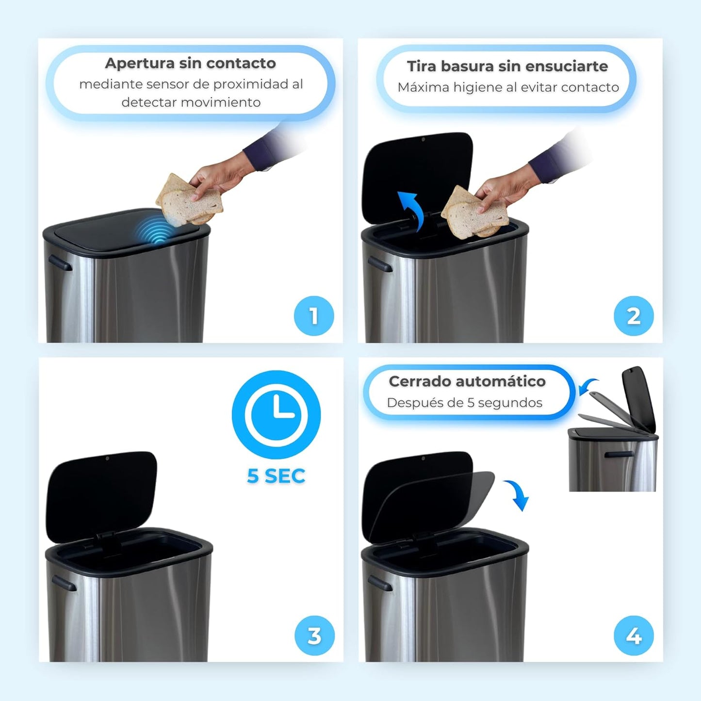 Bote de Basura Inteligente con Sensor Smart trash 33lt elevado