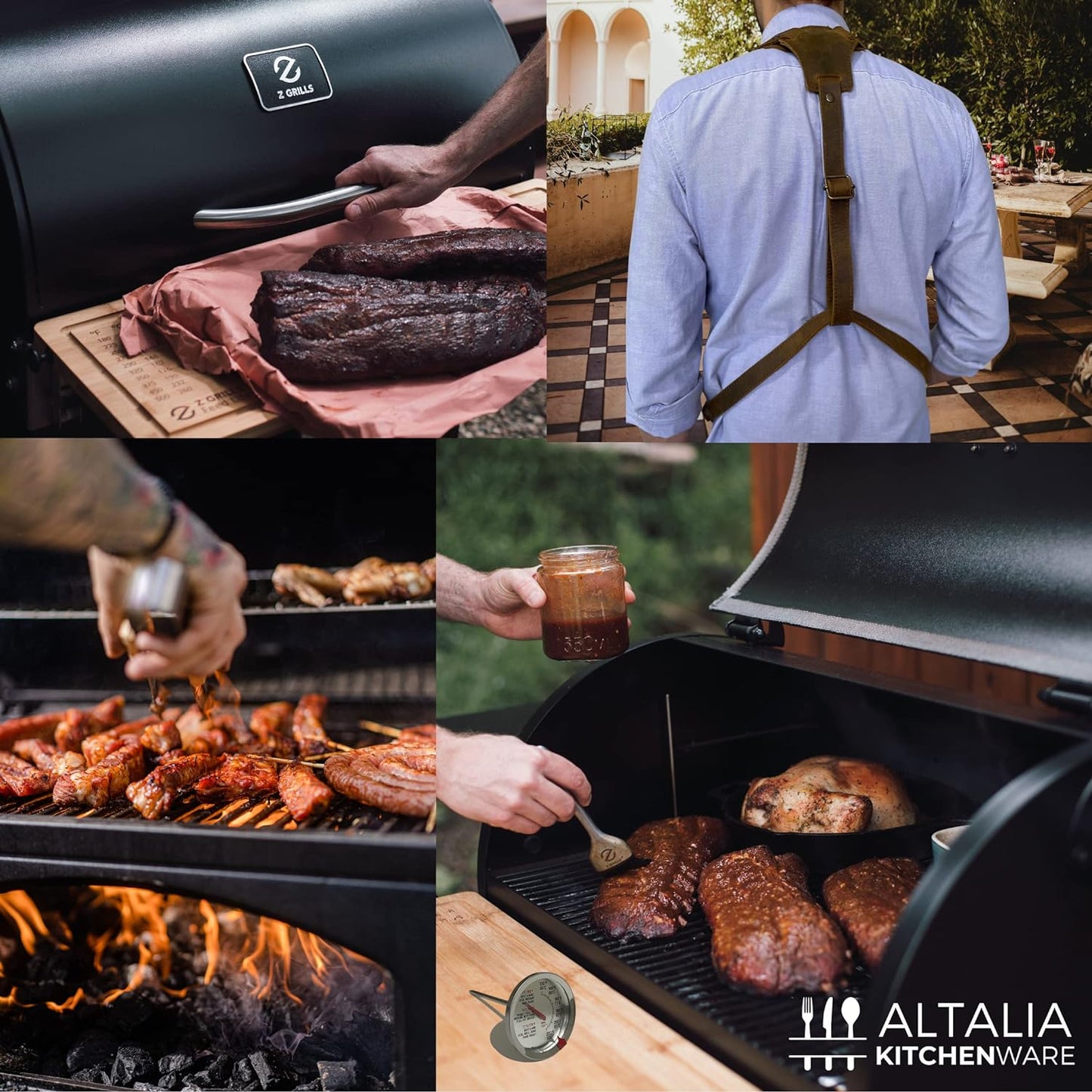 Mandil parrillero hombre Delantal de cuero piel genuina para carne asada