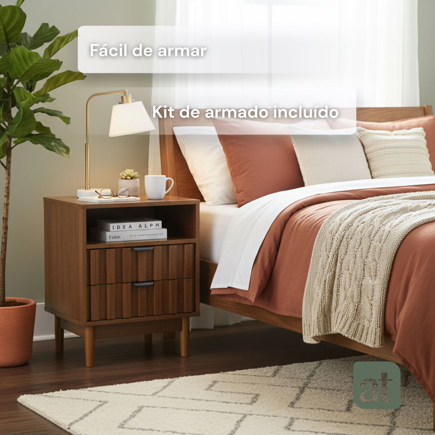 Buró de madera 2 cajones y 1 repisa - Mesa auxiliar