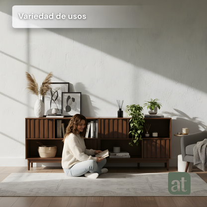 Credenza/Buffetero color nogal con 2 repisas y 2 puertas