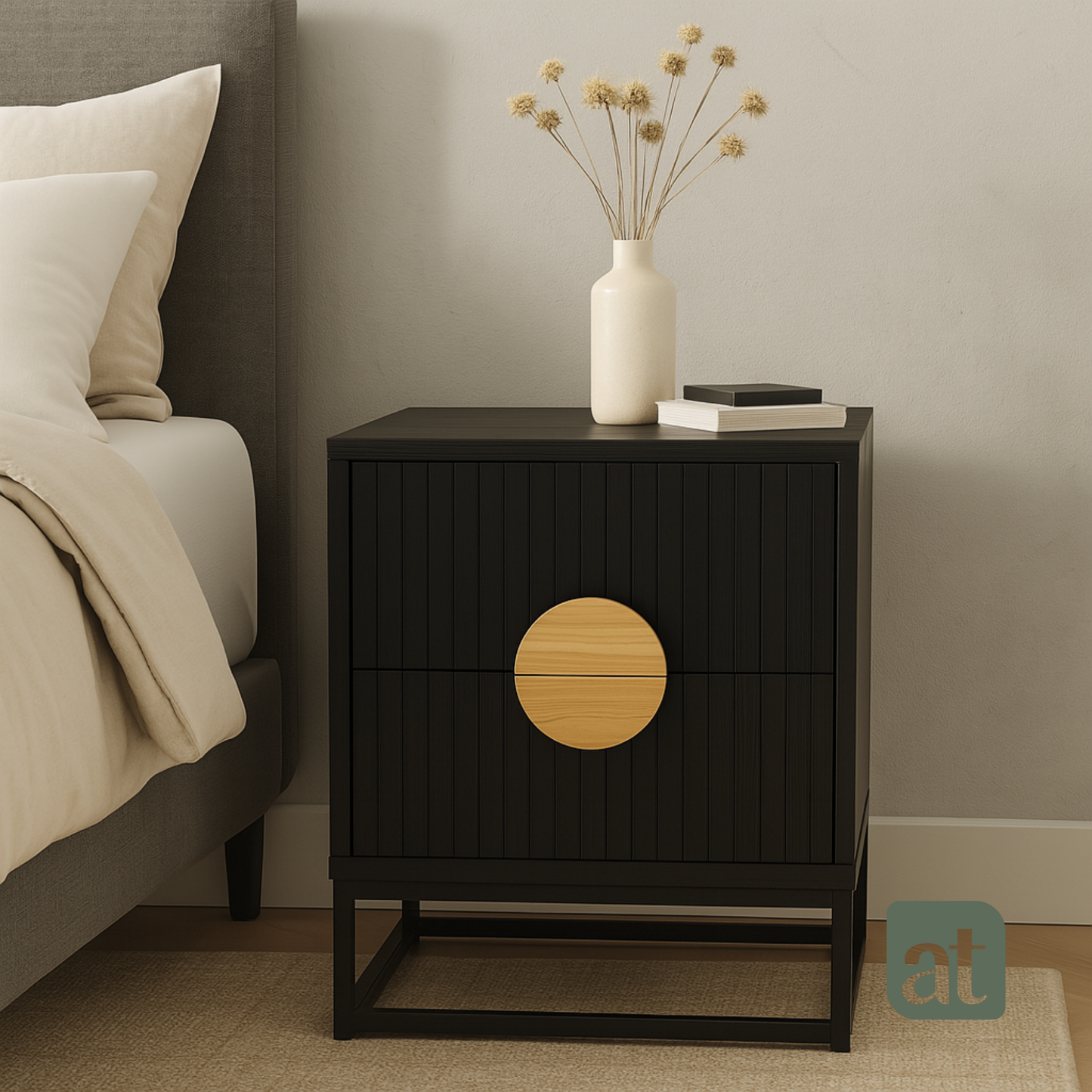 Buró 2 cajones para recámara minimalista -negro