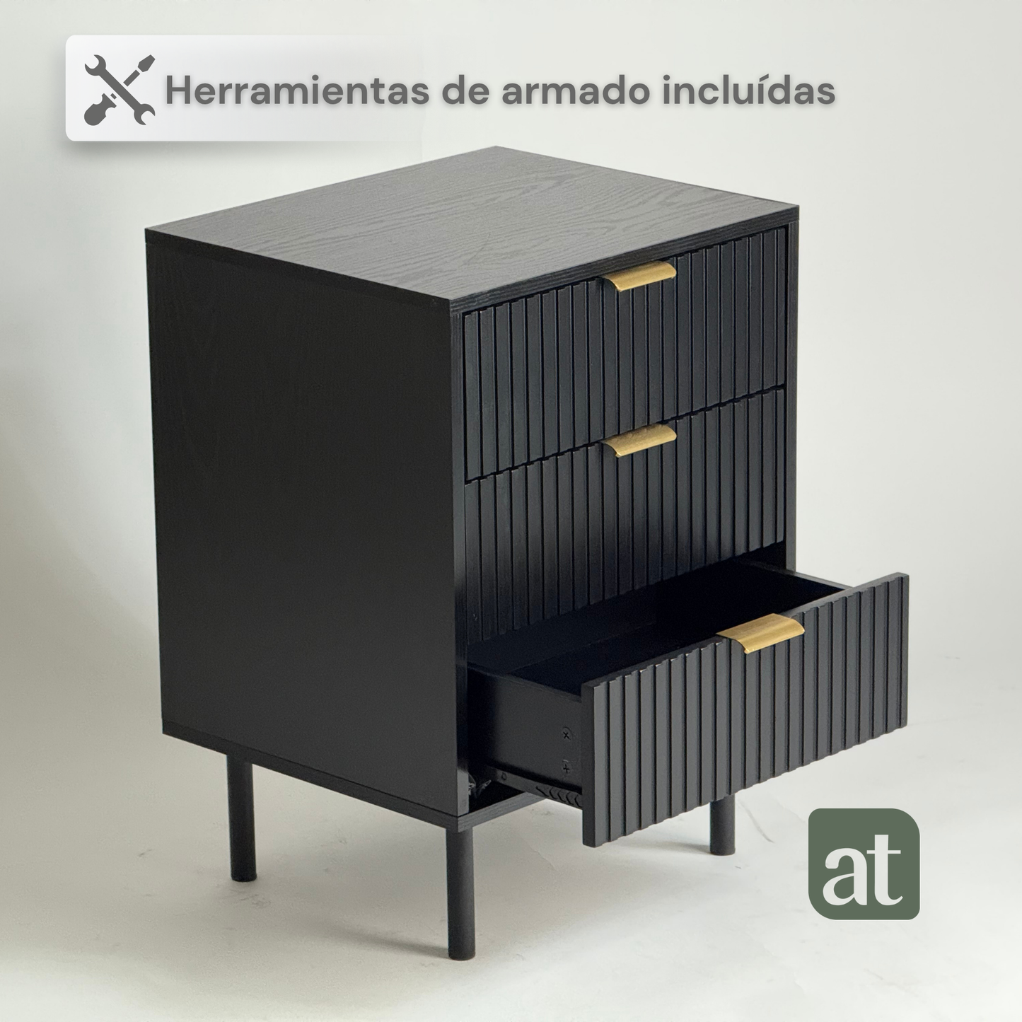 Buró 3 cajones para recámara minimalista - negro
