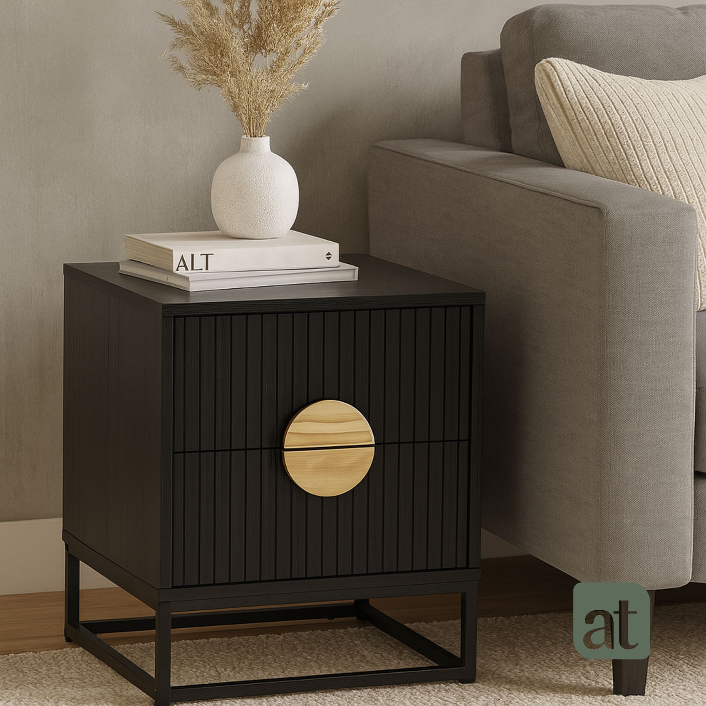 Buró 2 cajones para recámara minimalista -negro