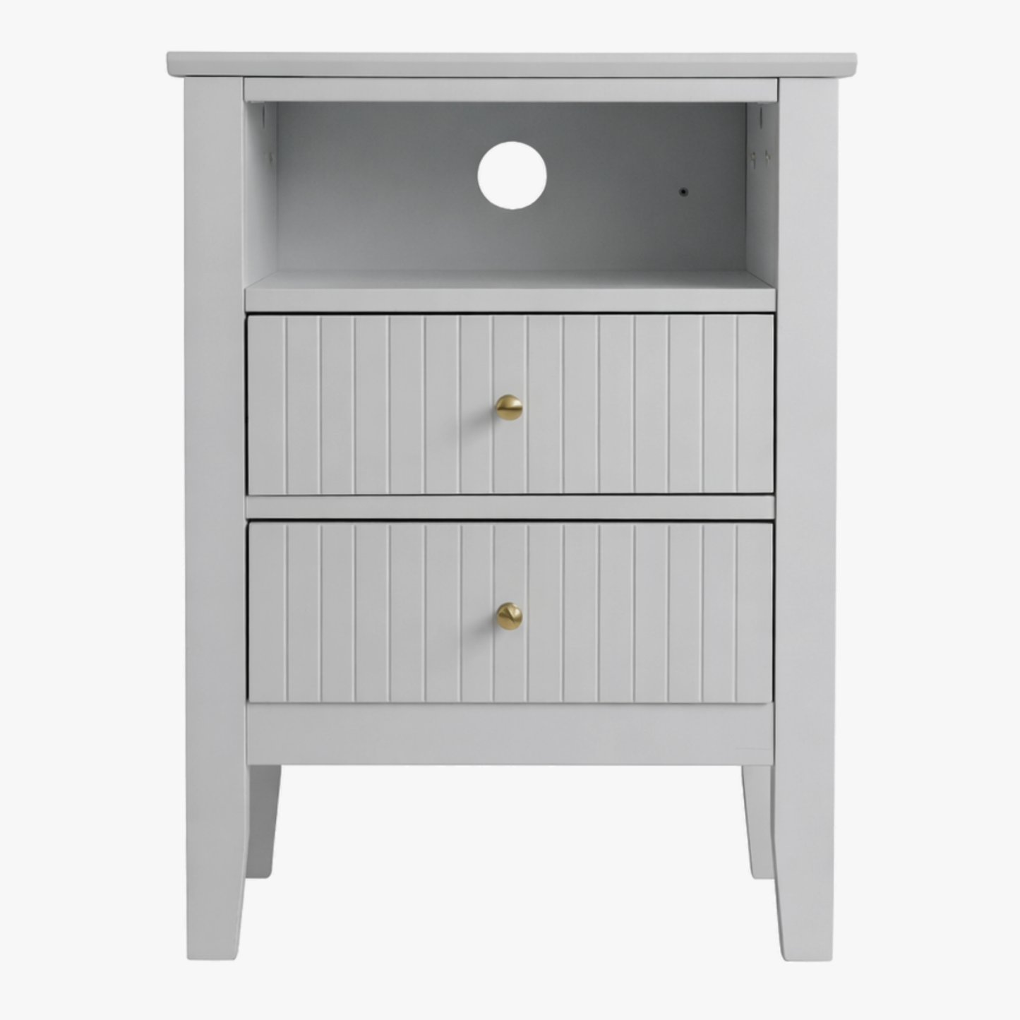 ALTALIA DECO HOME Buró de Madera - Buros para recamara Estilo Moderno Contemporáneo - Mesa de Noche 2 Cajones con Herrajes Dorados y 1 Repisa - Buro para Recámara o Sala Mesita Auxiliar (Blanco)