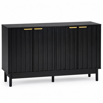 Credenza Bufetera Mueble para Comedor 4 Puertas - Aparador Recibidor Grande 140x40x81 cm - Frente Acanalado Lambrín - Herrajes Dorados - Buffetera para Sala/Recibidor