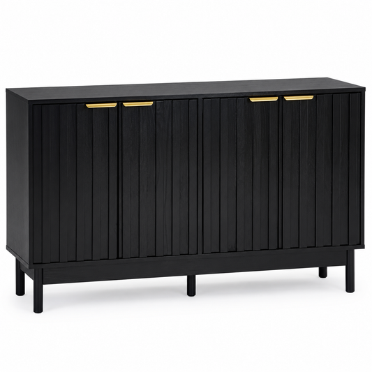 Credenza Bufetera Mueble para Comedor 4 Puertas - Aparador Recibidor Grande 140x40x81 cm - Frente Acanalado Lambrín - Herrajes Dorados - Buffetera para Sala/Recibidor