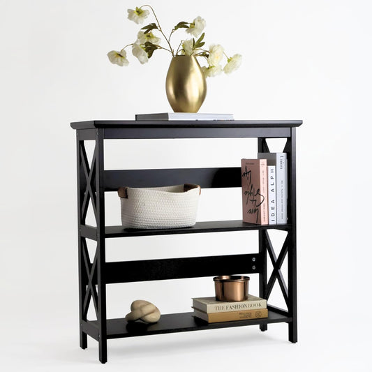 Credenza Recibidor Moderna - Mesa para Recibidor Entrada con 3 Repisas de Madera (Negro)